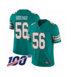Men's Miami Dolphins #56 Davon Godchaux Aqua Green Alternate Vapor Untouchable Limited Player 100th Season Football Jersey