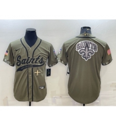 Men's New Orleans Saints Olive Salute to Service Team Big Logo Cool Base Stitched Baseball Jersey
