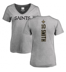 NFL Women's Nike New Orleans Saints #10 Tre'Quan Smith Ash Backer V-Neck T-Shirt