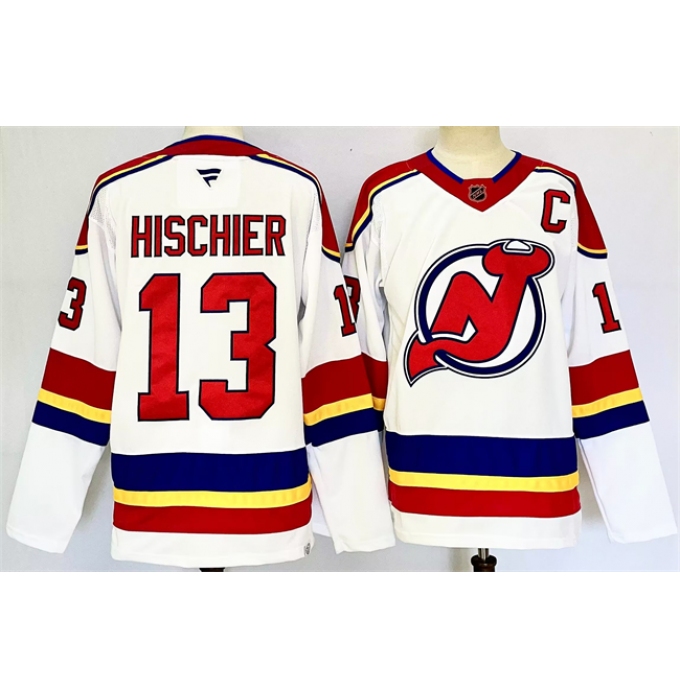 Men's New Jersey Devils #13 Nico Hischier White 2024-25 With C Stitched Hockey Jersey