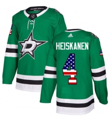 Men's Adidas Dallas Stars #4 Miro Heiskanen Authentic Green USA Flag Fashion NHL Jersey