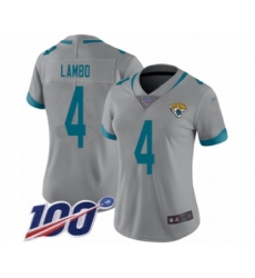 Women's Jacksonville Jaguars #4 Josh Lambo Silver Inverted Legend Limited 100th Season Football Jersey
