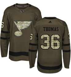Men's Adidas St. Louis Blues #36 Robert Thomas Premier Green Salute to Service NHL Jersey