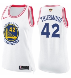Women's Nike Golden State Warriors #42 Nate Thurmond Swingman White/Pink Fashion 2018 NBA Finals Bound NBA Jersey
