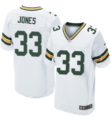 Men's Nike Green Bay Packers #33 Aaron Jones Elite White NFL Jersey