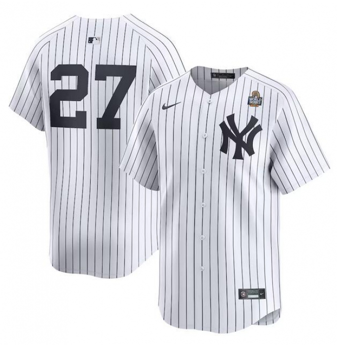 Men's New York Yankees #27 Giancarlo Stanton White 2024 World Series Home Limited Stitched Baseball Jersey