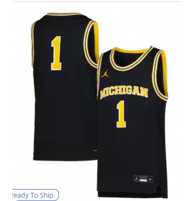 Men's Jordan Brand #1 Navy Michigan Wolverines Icon Replica Basketball Jersey