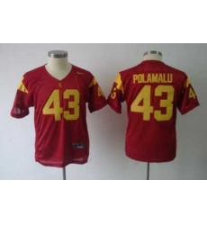 Youth NCAA Trojans #43 Troy Polamalu Red Embroidered Jersey