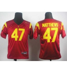 Youth NCAA Trojans 47 Clay Matthews Red Embroidered Jerseys