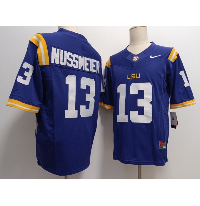 Men's LSU Tigers #13 Garrett Nussmeier Purple FUSE College Stitched Jersey