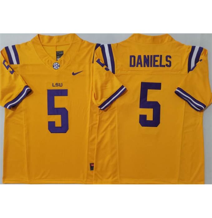 Men's LSU Tigers #5 Jayden Daniels Yellow F.U.S.E. Stitched Jersey