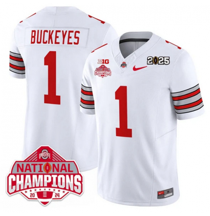 Men's Ohio State Buckeyes #1 Buckeyes White 2025 CFP Final With National Champions F.U.S.E. Vapor Limited Stitched Football Jersey