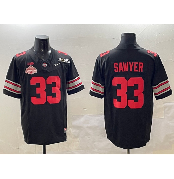 Men's Ohio State Buckeyes #33 Jack Sawyer Black 2025 CFP Final With National Champions F.U.S.E. Vapor Limited Stitched Football Jersey