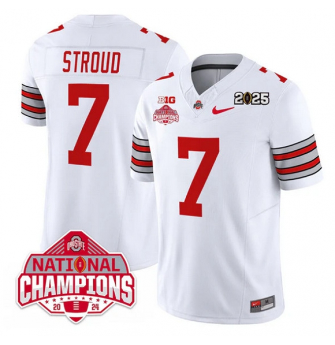 Men's Ohio State Buckeyes #7 C.J. Stroud White 2025 CFP Final With National Champions F.U.S.E. Vapor Limited Stitched Football Jersey