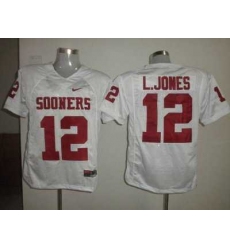 Sooners #12 Landy Jones White Embroidered NCAA Jersey