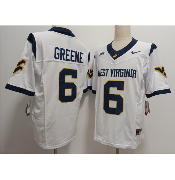 Men's West Virginia Mountaineers #6 Garrett Greene White FUSE College Stitched Jersey