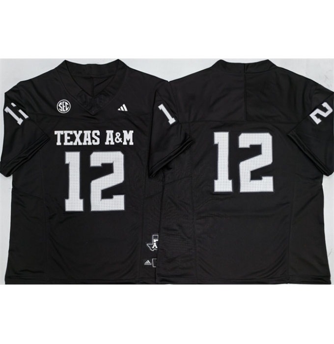 Men's Texas A&M Aggies Lions #12 Premier Strategy Black 2025 F.U.S.E. Stitched Jersey