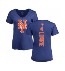 Baseball Women's New York Mets #4 Jed Lowrie Royal Blue Backer T-Shirt