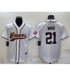 Men's Cleveland Browns #21 Denzel Ward White Stitched Cool Base Nike Baseball Jersey