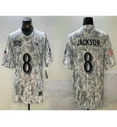 Men's Baltimore Ravens #8 Lamar Jackson Arctic Camo 2024 FUSE Salute to Service Limited Stitched Jersey