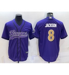 Men's Baltimore Ravens #8 Lamar Jackson Black Gold With Patch Cool Base Stitched Baseball Jersey Men's Baltimore Ravens #8 Lamar Jackson Black Gold With Patch Cool Base Stitched Baseball Jersey