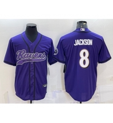 Men's Baltimore Ravens #8 Lamar Jackson Purple With Patch Cool Base Stitched Baseball Jersey Men's Baltimore Ravens #8 Lamar Jackson Purple With Patch Cool Base Stitched Baseball Jersey