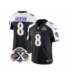 Men's Nike Baltimore Ravens #8 Lamar Jackson Black White 2023 F.U.S.E Throwback Vapor Limited Stitched Jersey Men's Nike Baltimore Ravens #8 Lamar Jackson Black White 2023 F.U.S.E Throwback Vapor Limited Stitched Jersey