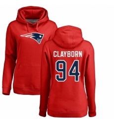 NFL Women's Nike New England Patriots #94 Adrian Clayborn Red Name & Number Logo Pullover Hoodie