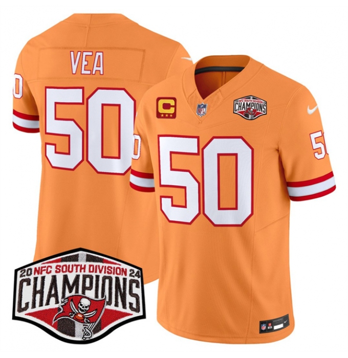 Men's Tampa Bay Buccaneers #50 Vita Vea Orange F.U.S.E. 2024 NFC South Champions With 3-Star C Limited Stitched Jersey