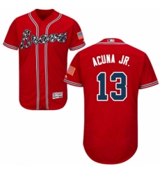 Men's Majestic Atlanta Braves #13 Ronald Acuna Jr. Red Alternate Flex Base Authentic Collection MLB Jersey