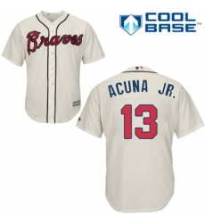 Youth Majestic Atlanta Braves #13 Ronald Acuna Jr. Authentic Cream Alternate 2 Cool Base MLB Jersey