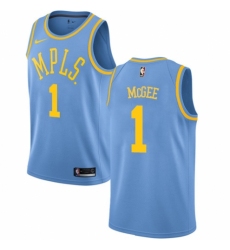 Men's Nike Los Angeles Lakers #1 JaVale McGee Authentic Blue Hardwood Classics NBA Jersey