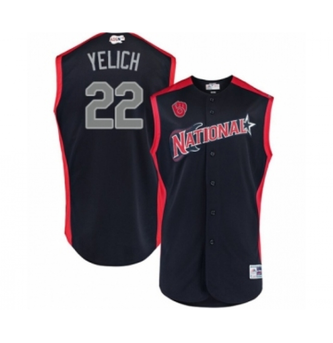 Men's Milwaukee Brewers #22 Christian Yelich Authentic Navy Blue National League 2019 Baseball All-Star Jersey