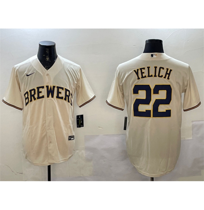 Men's Milwaukee Brewers #22 Christian Yelich Cream Cool Base Stitched Jersey