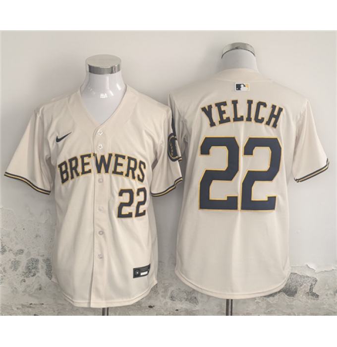 Men's Milwaukee Brewers #22 Christian Yelich Cream Home Limited Stitched Jersey