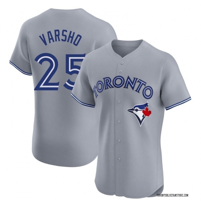 Men's Toronto Blue Jays #25 Daulton Varsho Grey Cool Base Stitched Baseball Jersey