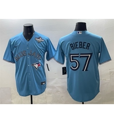 Men's Toronto Blue Jays #57 Shane Bieber Blue 2025 World Series Cool Base Stitched Baseball Jersey