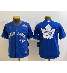 Youth Toronto Blue Jays & Leafs Royal 2025 World Series With White Leafs Logo Cool Base Stitched Baseball Jersey