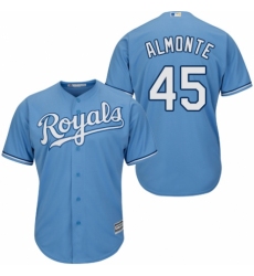 Youth Majestic Kansas City Royals #45 Abraham Almonte Authentic Light Blue Alternate 1 Cool Base MLB Jersey