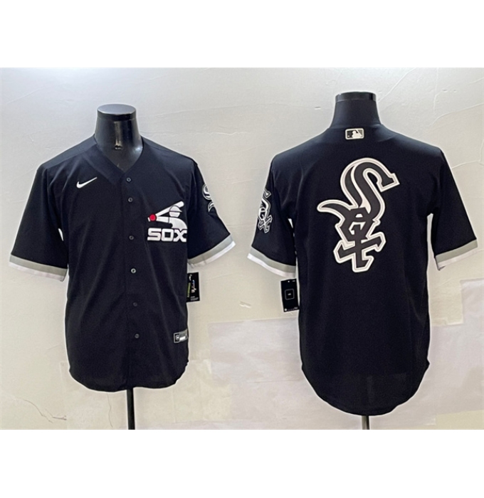 Men's Chicago White Sox Black Team Big Logo Cool Base Stitched Jersey