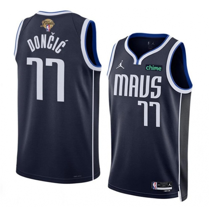 Men's Dallas Mavericks #77 Luka Doncic Navy 2024 Finals Statement Edition Stitched Basketball Jersey