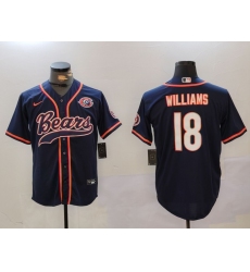 Men's Chicago Bears #18 Caleb Williams Navy Throwback With Cool Base Stitched Baseball Jersey