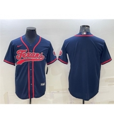 Men's Houston Texans Blank Navy With Patch Cool Base Stitched Baseball Jersey