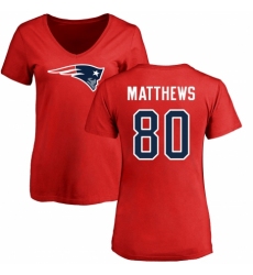NFL Women's Nike New England Patriots #80 Jordan Matthews Red Name & Number Logo Slim Fit T-Shirt