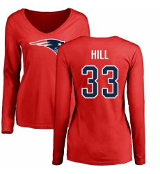 NFL Women's Nike New England Patriots #33 Jeremy Hill Red Name & Number Logo Slim Fit Long Sleeve T-Shirt