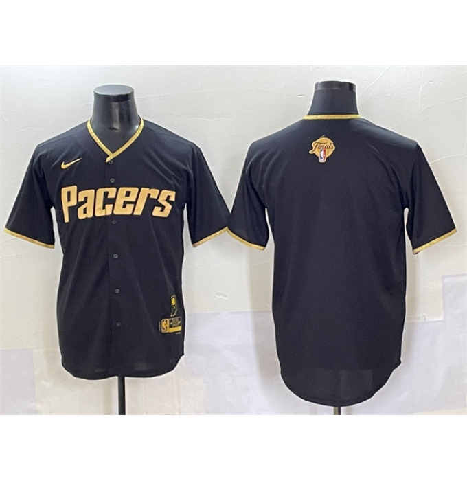 Men's Indiana Pacers Blank Black Gold 2025 Finals Vapor Stitched Baseball Jersey