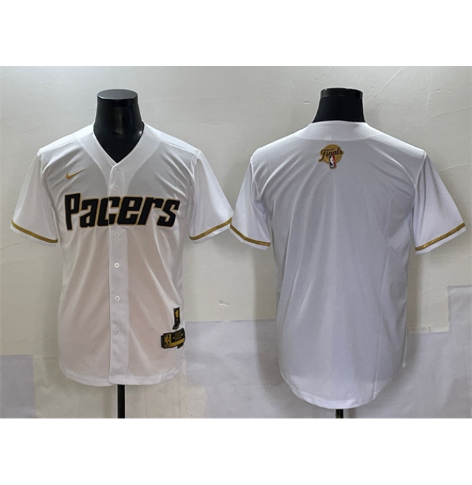 Men's Indiana Pacers Blank White Gold 2025 Finals Vapor Stitched Baseball Jersey