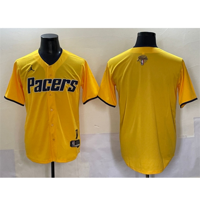 Men's Indiana Pacers Blank Yellow 2025 Finals Vapor Stitched Baseball Jersey