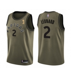 Youth Toronto Raptors #2 Kawhi Leonard Swingman Green Salute to Service 2019 Basketball Finals Champions Jersey