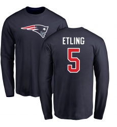 NFL Nike New England Patriots #5 Danny Etling Navy Blue Name & Number Logo Long Sleeve T-Shirt